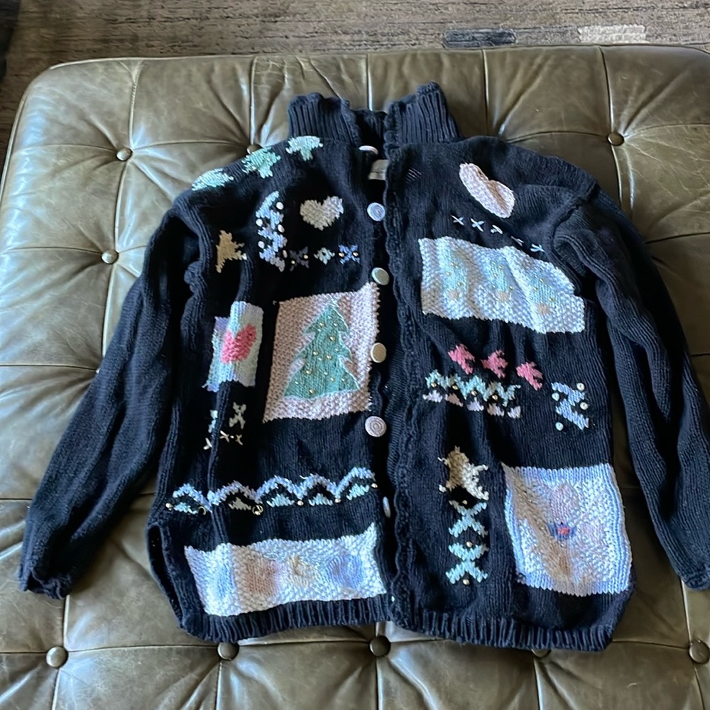 Vtg Kathie Lee Christmas Cardigan Long Line Holiday Ugly Christmas Sweater M